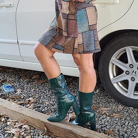 Lishan Women's Green Faux Croc Embossed Side Zip Ankle Boots Size EU41 - Picture 9 of 10